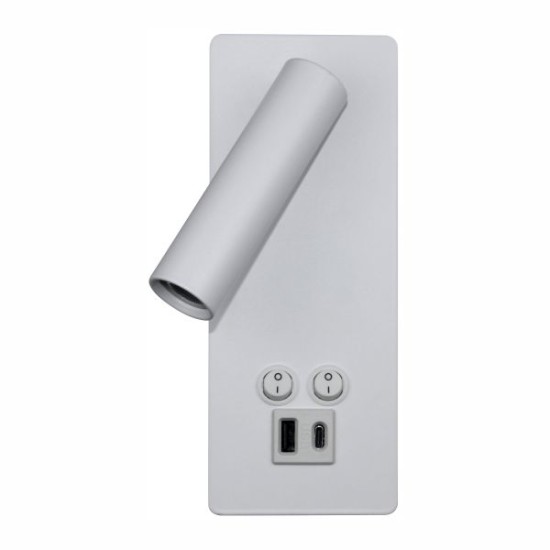 ΑΠΛΙΚΑ ΚΡΕΒΑΤΙΟΥ ΛΕΥΚΗ ME ΘΥΡΑ USB, LED 6W 600 LUMEN 120⁰ SMD 3000K+​SPOT 3W 10⁰ 300 LUMEN 3000K