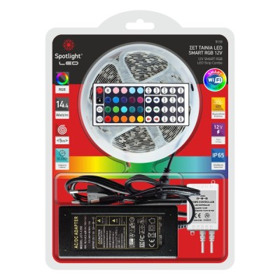 ΣΕΤ ΤΑΙΝΙA LED RGB WiFi 12V ΣΤΕΓΑΝΗ 14.4W 5m ΣΕΤ ΤΑΙΝΙA LED RGB WiFi 12V ΣΤΕΓΑΝΗ 14.4W 5m