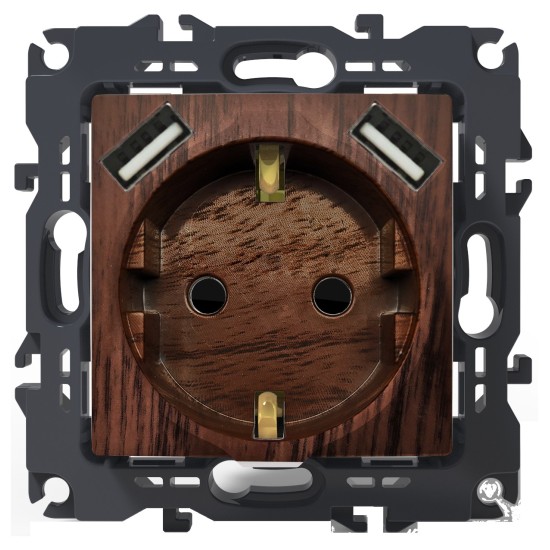 PRIME ΠΡΙΖΑ ΣΟΥΚΟ ΑΣΦΑΛΕΙΑΣ 1x2P+E 16A 250VAC & 2 USB 5VDC 3.1A IP20 ΞΥΛΟ