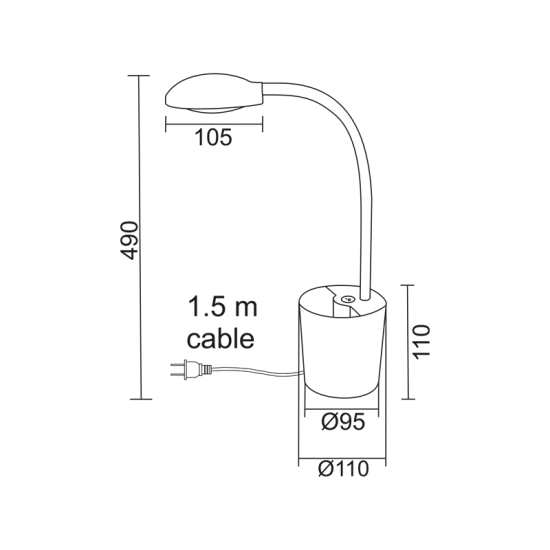 LED Φ/Σ ΓΡΑΦΕΙΟΥ 5W 4000Κ ΜΟΛΥΒΟΘΗΚΗ ΓΚΡΙ 230V Φ11ΧΗ49CM HULLEN