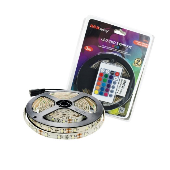LED SMD STRIP KIT 3M IP65 RGB WITH REMOTE CONTROL & 12V DC PLUG DRIVER