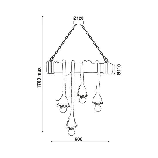 ΚΡΕΜΑΣΤΟ Φ/Σ 4ΧΕ27 BAMBOO+ΣΧΟΙΝΙ 11Χ60ΧΗ170CM max. MERLIN