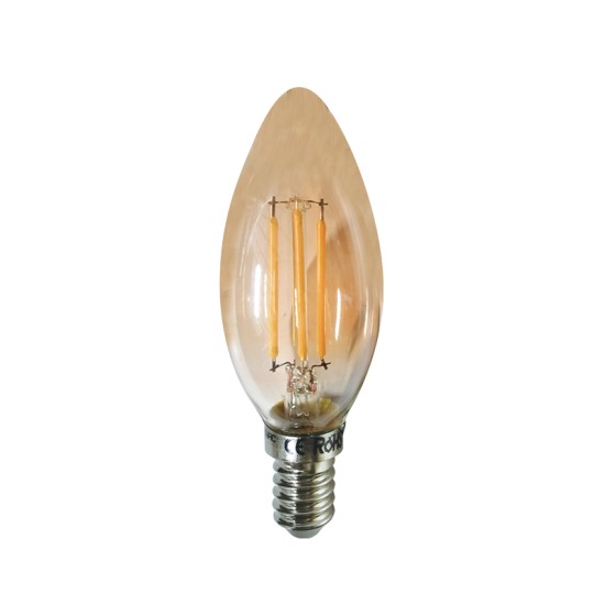 LED FILAMENT E14 CANDLE AMBER DIM 4W 2700K 230V AC 390LM RA80