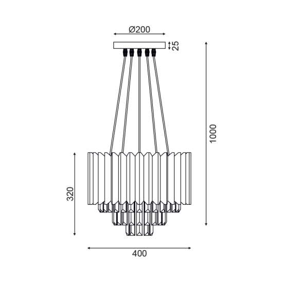 ^ΚΡΕΜΑΣΤΟ Φ/Σ 5XE14 ΚΡΥΣΤΑΛΛΟ + ΧΡΥΣΟ ΜΕΤ/ΚΟ D40XH100CM EMPIRE