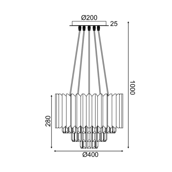 PENDANT LUMINAIRE 5XE14 CRYSTAL + BRASS METALLIC D40XH100CM EMPIRE