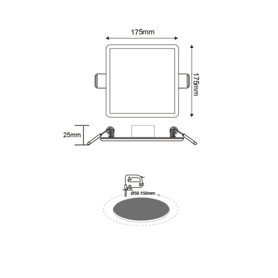 FLEXIBLE W SQUARE LED SLIM PANEL 15W 3000K 1300Lm 230V Φ50-150 120° Ra80