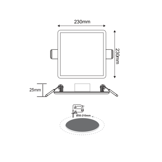 FLEXIBLE W SQUARE LED SLIM PANEL 19W 3000K 1480Lm 230V Φ50-210 120° Ra80