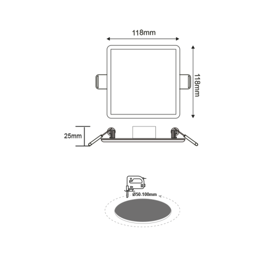 FLEXIBLE W SQUARE LED SLIM PANEL 9W 4000K 710Lm 230V Φ50-100 120° Ra80