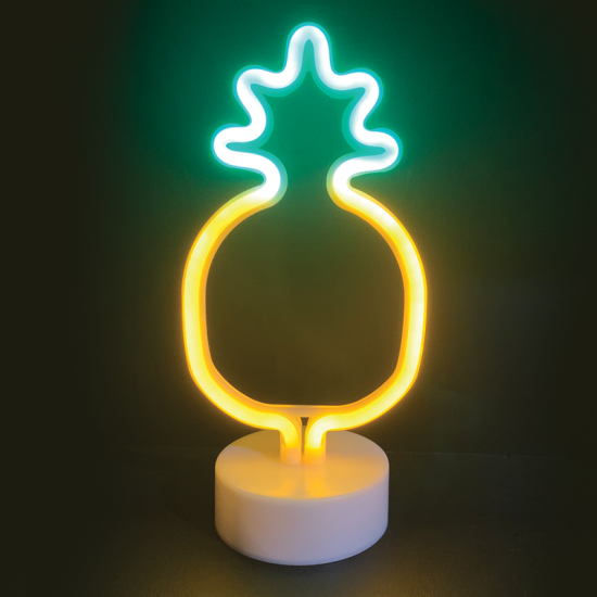 PINAPPLE, 41 NEON LED LIGHTS WITH BATTERY (3xAA)/USB, GREEN & YELLOW, IP20, 17x10x28,5cm