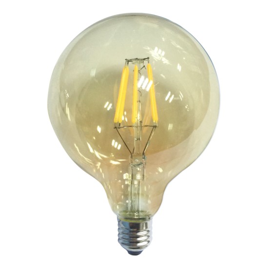 LED FILAMENT E27 G125 AMBER DIM 6W 2700K 230V AC 680LM RA80