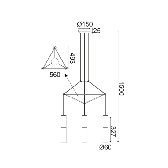 ^ΚΡΕΜΑΣΤΟ Φ/Σ 3XGU10 ΜΑΥΡΟ ΜΕΤΑΛΛΙΚΟ 56X49XH150CM DA VINCI