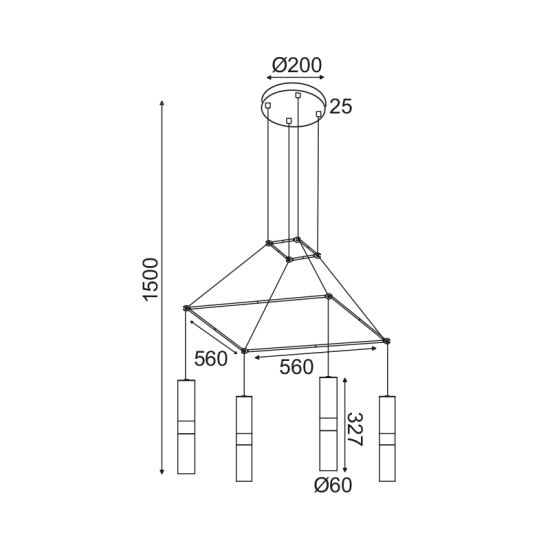 ^ΚΡΕΜΑΣΤΟ Φ/Σ 4XGU10 ΟΡΕΙΧΑΛΚΟ ΜΕΤΑΛΛΙΚΟ 56X56XH150CM DA VINCI