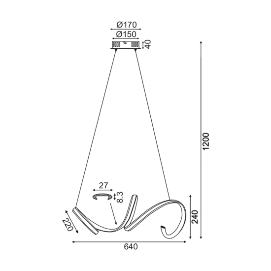 ^ΚΡΕΜΑΣΤΟ Φ/Σ LED 40W 3000K 2400LM ΜΑΥΡΟ ΑΛΟΥΜΙΝΙΟ 64X22ΧΗ120CM CLEO