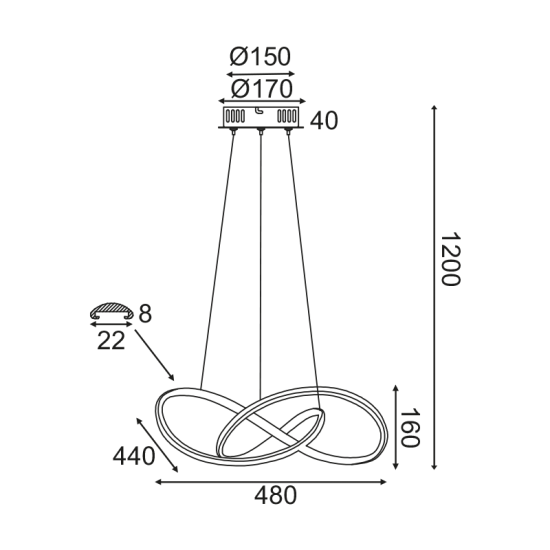 ^ΚΡΕΜΑΣΤΟ Φ/Σ LED 48W 3000K 2880LM ΜΑΥΡΟ ΑΛΟΥΜΙΝΙΟ 48Χ44XΗ120CM GORDIUS