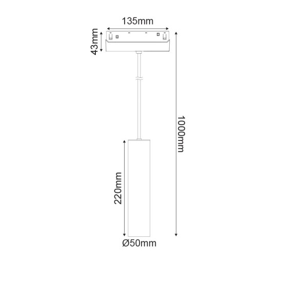 MATTE WHITE MAGNETIC PENDANT LUMINAIRE 48V DC 9W 4000K 1030LM 36° OSRAM RA90 Φ50*220MM