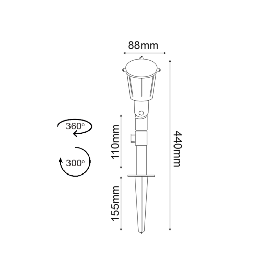 LED PP BLACK GARDEN LIGHT230V IP54 6W 6000K 500LmSMD120°Ra80