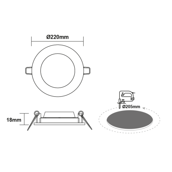 PANEL LED 22W ΣΤΡΟΓΓΥΛΟ 6500K 2400Lm 230V AC Ra80 30000hrs Ø220x18mm (cut:Ø205)