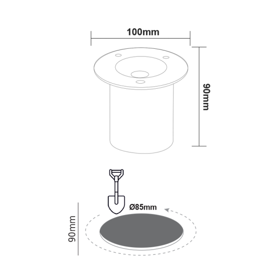 ^LED ROUND COB INGROUND SPOT LUMINAIRE 7W 450LM 3000K 45° 230V AC IP67 RA80 30.000hrs