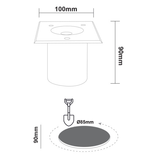 ^LED SQUARE COB INGROUND SPOT LUMINAIRE 7W 450LM 3000K 45° 230V AC IP67 RA80 30.000hrs