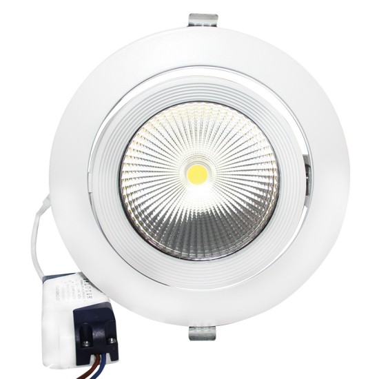 WHITE LED RECESSED MOVABLE LUMINAIRE 30W 4000K 60° 3600LM 230VAC Ra80 5YRS