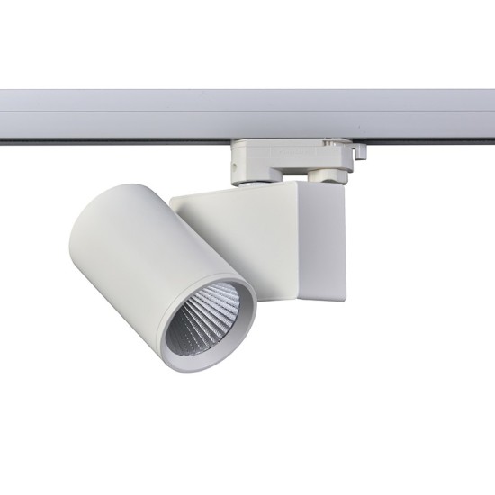 WHITE LED TRACK LUMINAIRE 20W 3000K 3-PHASE 38° 2000LM 230V AC Ra80