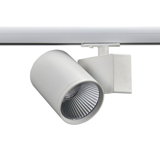WHITE LED TRACK LUMINAIRE 40W 4000K 1-PHASE 38° 4200LM 230V AC Ra80