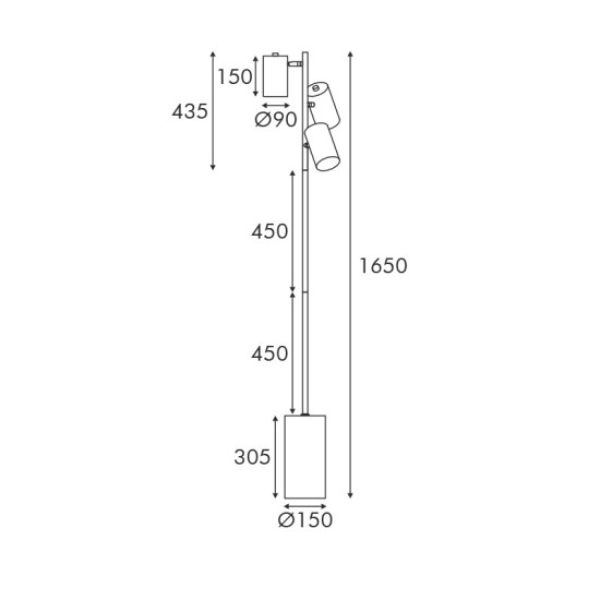 ΔΑΠΕΔΟΥ ΜΑΥΡΟ ΜΕΤΑΛΛΟ D15*H165cm 3ΧΕ27 KENNETH