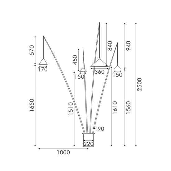 ΔΑΠΕΔΟΥ 4ΦΩΤΟ ΜΑΥΡΟ ΜΕΤΑΛΛΟ ΚΑΙ ΡΗΤΙΝΗ D100 H250cm 4ΧE27 