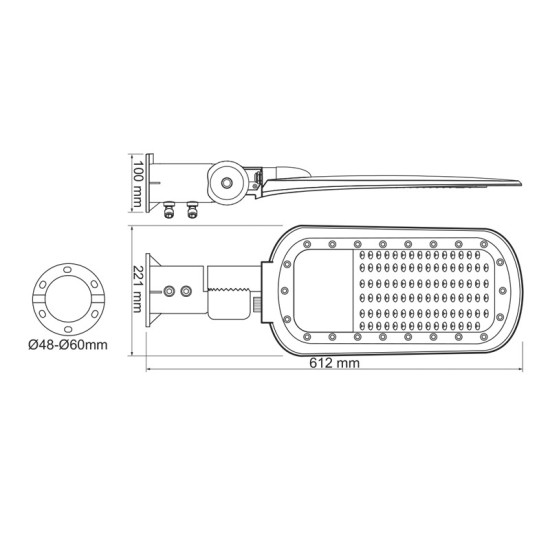 LED STREET LUMINAIRE 150W 19500LM 4000K 140x90˚ CLASS I 230V AC IP66