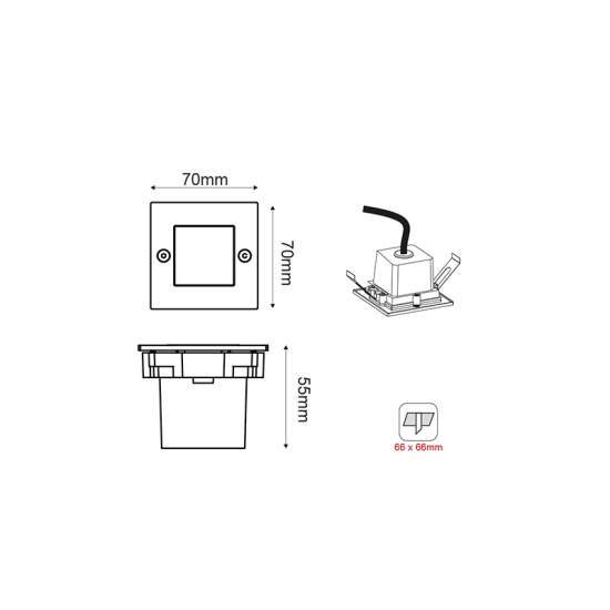 LED STEP LUMINAIRE 70X70 W 2W 6000K 100Lm 230V IP54 RA80