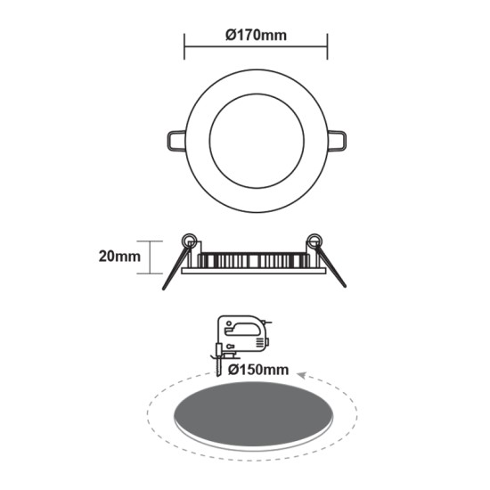 ΛΕΥΚΟ ΣΤΡΟΓΓΥΛΟ LED ΠΑΝΕΛ ΧΩΝΕΥΤΟ 12W 3000K 1040Lm Φ170mm 230V AC Ra80