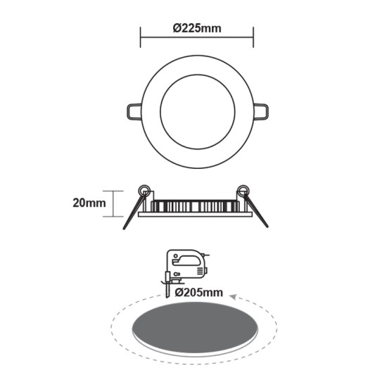 ΛΕΥΚΟ ΣΤΡΟΓΓΥΛΟ LED ΠΑΝΕΛ ΧΩΝΕΥΤΟ 18W 6500K 1800Lm Φ220mm 230V AC Ra80