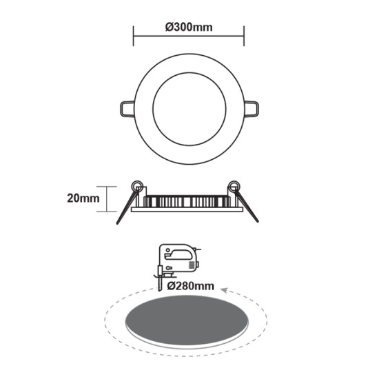 ΛΕΥΚΟ ΣΤΡΟΓΓΥΛΟ LED ΠΑΝΕΛ ΧΩΝΕΥΤΟ 23W 3000K 2050Lm Φ298mm 230V AC Ra80