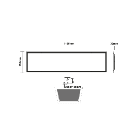 LED PANEL 40W 295X1195X32mm 6500K 4500Lm 230V AC Ra80 50.000Hrs