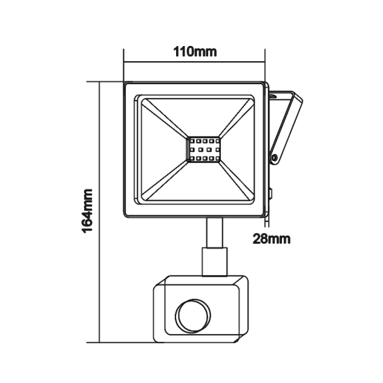 BLACK SENSOR LED SMD FLOOD LUMINAIRE IP66 20W 3000K 1600Lm 230V RA80