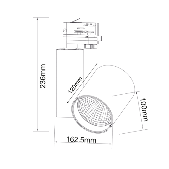 BLACK LED TRACK LIGHT 30W 4000K 4WIRES 38° 2800LM 230V Ra80 Ø162,5mm