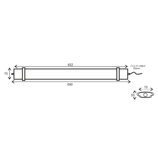 LED LUMINAIRE 30W 652mm 4000K 2700Lm IP66 230VAC PF>0.9Ra80