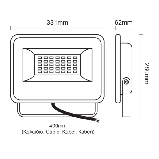 BLACK LED SMD FLOOD LUMINAIRE IP66 150W 3000K 15000Lm 230V AC RA80