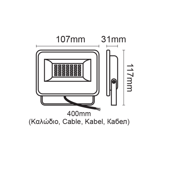 BLACK LED SMD FLOOD LUMINAIRE IP66 20W 3000K 2000Lm 230V AC RA80