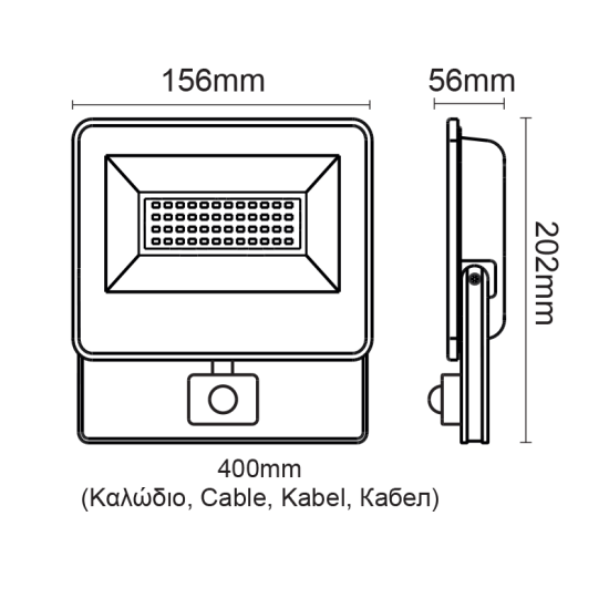 BLACK SENSOR LED SMD FLOOD LUMINAIRE IP66 30W 6000K 3300Lm 230V AC RA80