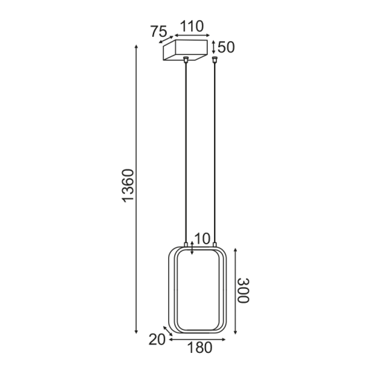 ^ΚΡΕΜΑΣΤΟ Φ/Σ LED 11W 3000K 1044LM ΛΕΥΚΟ ΜΕΤΑΛΛΙΚΟ 18X11XH136CM SYMETRIA