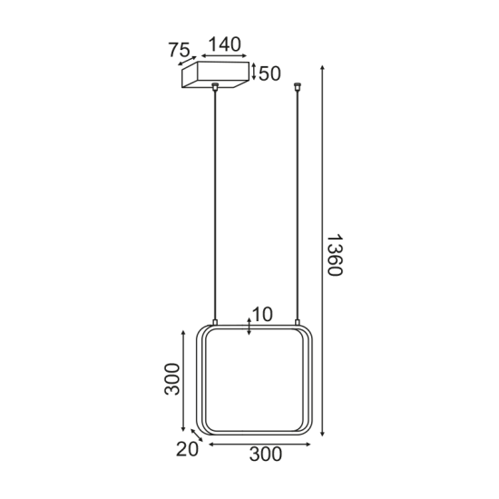 ^ΚΡΕΜΑΣΤΟ Φ/Σ LED 14W 3000K 1330LM ΜΑΥΡΟ ΜΕΤΑΛΛΙΚΟ 30X14XH136CM SYMETRIA