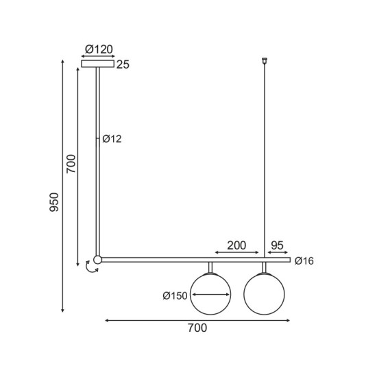 ^ΚΡΕΜΑΣΤΟ Φ/Σ 2ΧΕ27 ΜΕΤΑΛΛΙΚΟ+ΟΠΑΛ ΓΥΑΛΙ 76X15XH95CM THETIS