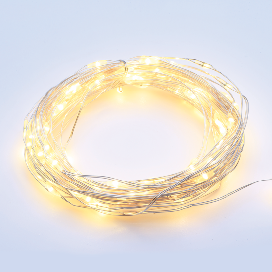 20 LED   ΘΕΡΜΟ ΛΕΥΚΟ ΑΣΗΜΙ ΚΑΛΩΔ COPPER & ΜΠΑΤΑΡ 2xCR2032 IP20 2m+10cm 1.2W