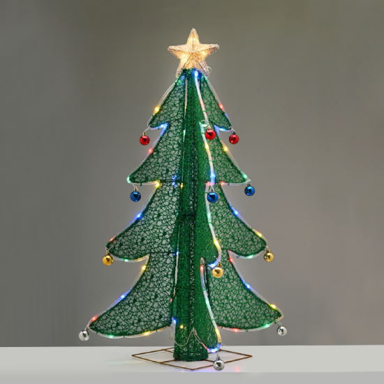 3D TINSEL FOLDABLE TREE WITH STAR 52 LED ΠΟΛΥΧΡΩΜΑ&ΘΕΡΜΟ ΑΣΤΕΡΙ 40*40*93cm IP44 5m ΚΑΛ