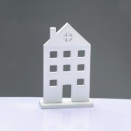 WOODEN DECORATIVE WHITE HOUSE WITH BASE ΔΙΑΚΟΣΜΗΤΙΚΟ ΜΟΤΙΦ 14*5*23cm