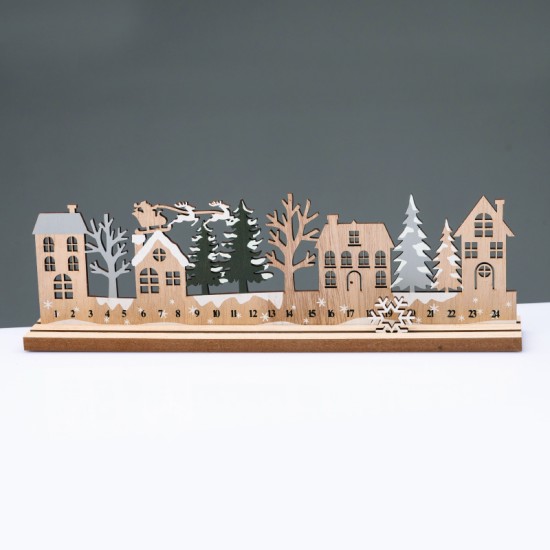 WOODEN XMAS COUNTDOWN WITH TREES ΔΙΑΚΟΣΜΗΤΙΚΟ ΜΟΤΙΦ 33x5x10cm