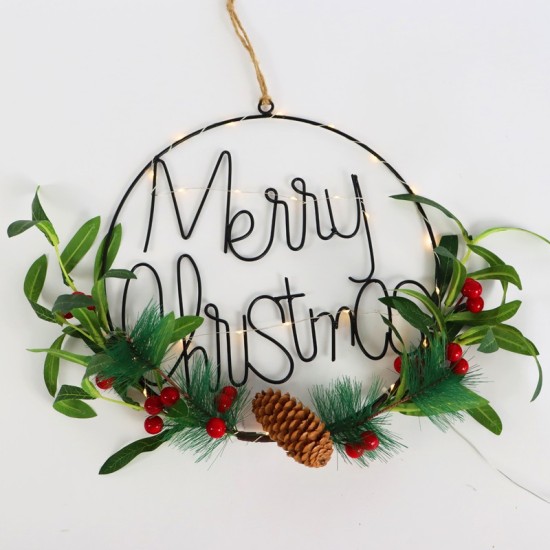 ΚΡΕΜΑΣΤΟ ΧΡΙΣΤ/ΚΟ ΣΤΡΟΓΓΥΛΟ ΔΙΑΚΟΣΜΗΤΙΚΟ,ΜΕΤΑΛΛΙΚΟ+ΤΕΧΝΗΤΟ ΦΥΤΟ,30 LED,ΜΠΑΤ(2XCR2032),WW,IP20,30cm