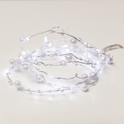 PEARL Σχέδιο 20 LED ΑΚ  ΨΥΧΡΟ ΛΕΥΚΟ ΑΣΗΜΙ ΚΑΛΩΔ COPPER & ΜΠΑΤΑΡ 2xAA IP20 2m+10cm 1.2W