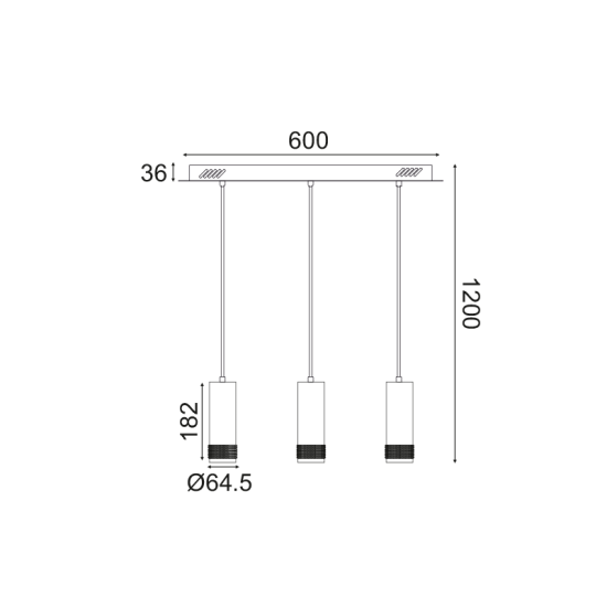 ^ΚΡΕΜΑΣΤΟ Φ/Σ 3XGU10 ΜΑΥΡΟ ΑΛΟΥΜΙΝΙΟ 6,5X60XH122CM MEGATRON2